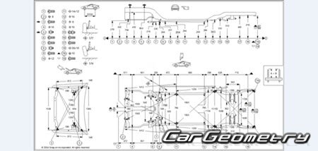 Контрольные размеры кузова Nissan Primera (P10) и и Infiniti G20 (P10)1990—1996 Body Repair Manual