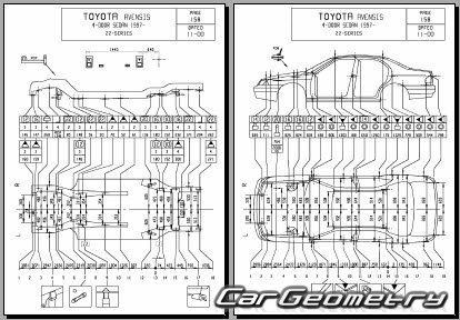 Размеры кузова Toyota Avensis (Corona FWD) 1997-2002 модели AT22# ZZT2# AZT220 CDT220 CT220