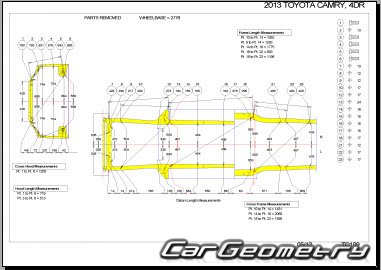 Размеры кузова Toyota Camry (ACV50 ASV50 ASV51 GSV50) с 2011 Collision Repair Manual