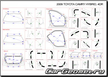 Контрольные размеры кузова Toyota Camry Hybrid 2006–2009 (AHV40) Collision Repair Manual