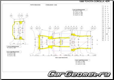 Геометрические размеры кузова Toyota Corolla 1997-2001 (E11#) Collision Repair Manual