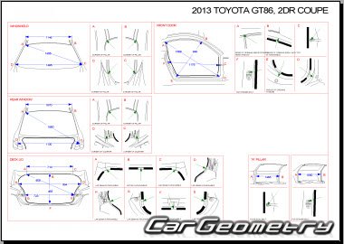 Геометрические размеры кузова Toyota GT 86 Collision Repair Manual
