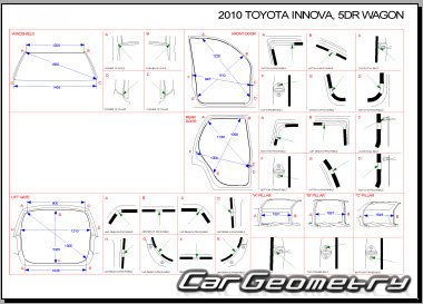 Кузовные размеры Toyota Innova 2008–2012 (TGN40) Collision shop manual