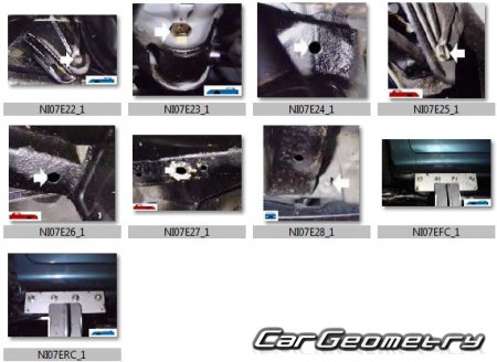 Контрольные размеры кузова Nissan Micra (March) K11 1993–2002 Body Repair Manual