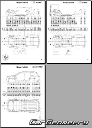 Кузовные размеры Nissan X-Trail (T31) 2007–2013 Body Repair Manual