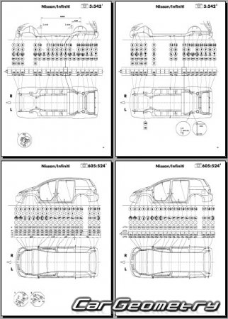 Кузовные размеры Nissan Quest (V42) 2004-2010 Body Repair Manual