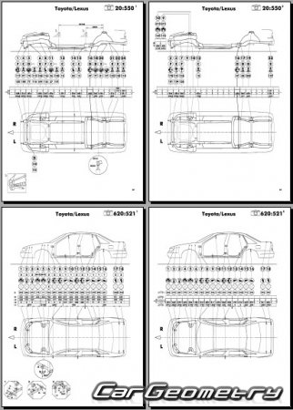 Контрольные размеры кузова Toyota Avalon (MCX20) 2000–2004 Collision Repair Manual