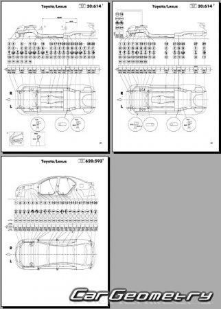 Размеры кузова Toyota Camry (ACV50 ASV50 ASV51 GSV50) с 2011 Collision Repair Manual