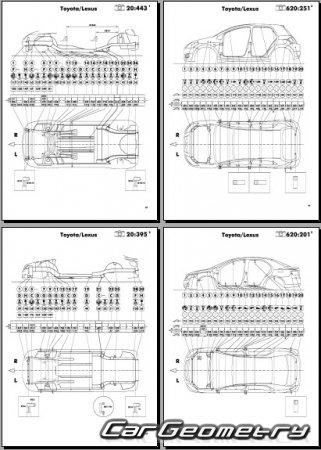 Контрольные размеры кузова Toyota Corolla Auris 2010-2012 (NRE150, ZRE151, ZRE152)