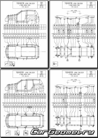 Геометрические размеры кузова Toyota Land Cruiser Prado 2003–2009 Collision Repair Manual