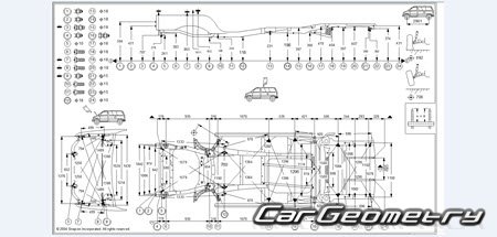 Размеры кузова Toyota Sienna 1997-2003 (MCL10) Collision Repair Manual