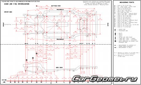 Геометрические размеры кузова Toyota RAV4 2000–2005 (ACA2#‚CLA2# и ZCA2# series)