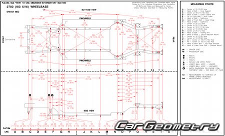 Кузовные размеры Toyota Prius 2003–2009 (NHW20) Collision Repair Manual