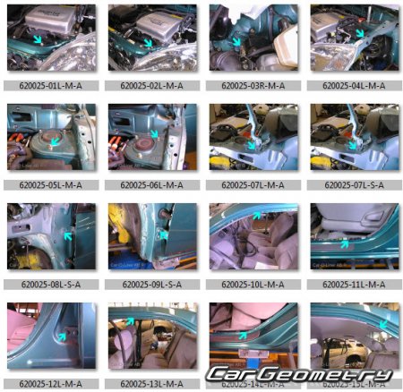 Контрольные размеры кузова Тойота Приус 1.5 1997-2003 (NHW11) Collision Repair Manual