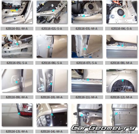 Кузовные размеры Toyota Prius 2003–2009 (NHW20) Collision Repair Manual