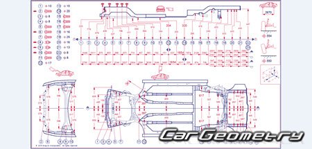 Контрольные размеры кузова Acura ILX с 2012 Body Repair Manual