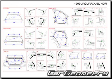 Jaguar XJ8 (X308) 1997–2003 (WB 2870, LWB 2995) Body dimensions