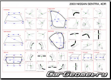 Размеры кузова Nissan Sentra (B15) 2000–2006