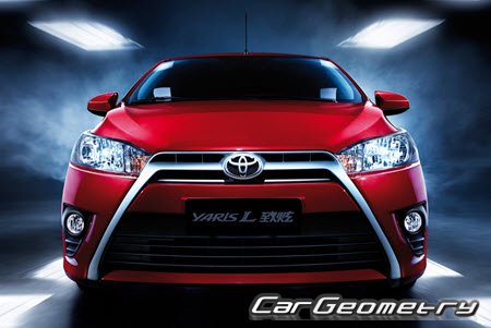 Кузовные размеры Toyota Yaris L, геометрия кузова Тойота Ярис Л, контрольным размеры кузова Toyota Vios