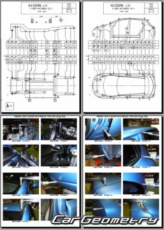 Геометрические размеры кузова Nissan Leaf (ZE0) 2011-2016 Body Repair Manual
