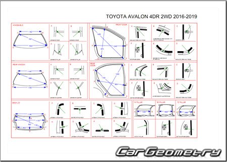 Геометрия кузова Тойота Авалон (GSX40) 2016-2019 Collision Repair Manual