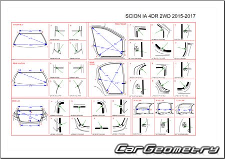 Кузовные размеры Scion iA (DJ) 2016-2017 Sedan Body dimensions