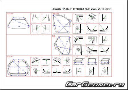 Размеры кузова Lexus RX450h (GYL25) 2016-2021 (включая F SPORT)