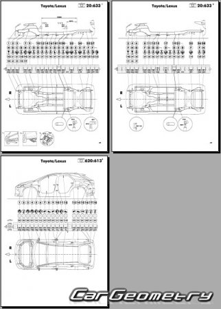 Кузовные размеры Lexus RX200T, RX350 2015-2021 (включая F-Sport) Collision Repair Manual