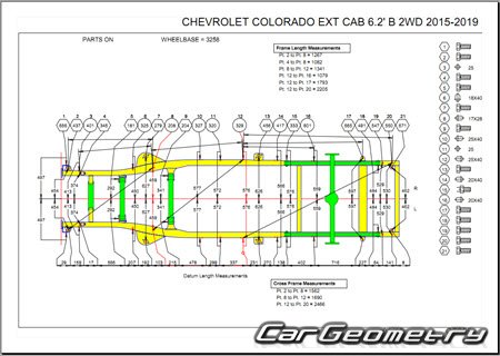 Размеры кузова Chevrolet Colorado 2015-2019 (Crew Cab, Extended Cab)