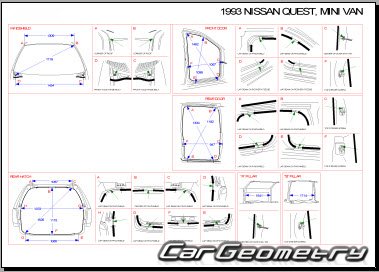 Размеры кузова Nissan Quest (V40) 1992–1998 Body Repair Manual