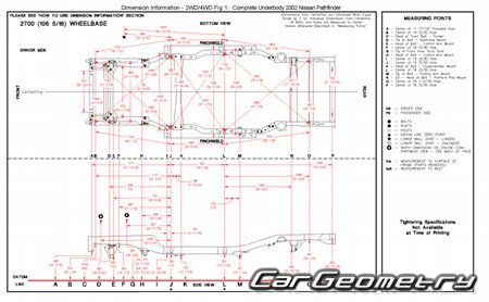 Размеры кузова Nissan Pathfinder (R50) 1996-2004 Body Repair Manual