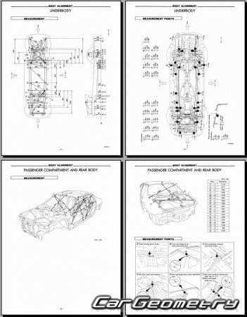 Контрольные размеры кузова Infiniti J30 (Y32) 1992-1997 Body Repair Manual
