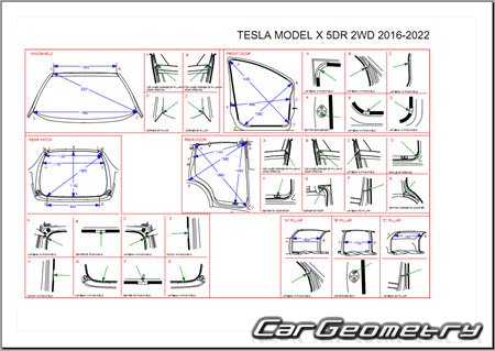 Размеры кузова Tesla Model X 2015-2022