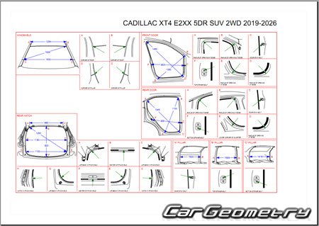 Геометрия кузова Cadillac XT4 2019-2026