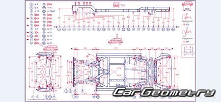Размеры кузова Honda Odyssey 2017–2023 Body Repair Manual