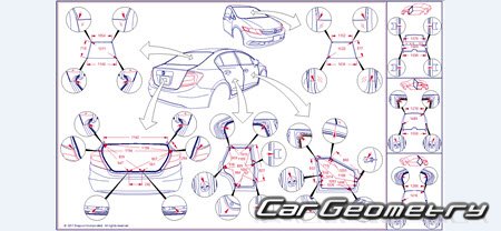 Контрольные размеры кузова Honda Civic Hybrid (FB) 2012-2017 Body Repair Manual