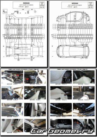 Размеры кузова Nissan Leaf (ZE1) 2017-2024 Body Repair Manual