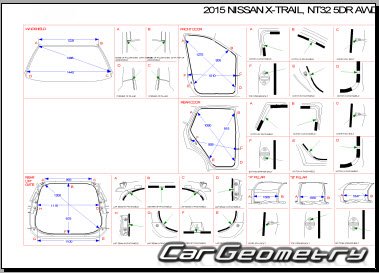 Размеры кузова Nissan X-Trail (T32) 2014-2021 Body Repair Manual