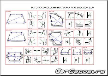 Размеры кузова Toyota Corolla Sedan 2019–2025 Collision Repair Manual