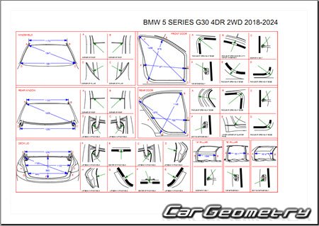 Геометрия кузова BMW 5 Series Sedan (G30) 2017-2024 (модели 520-550)