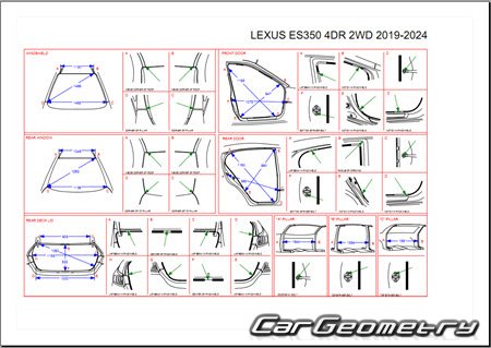 Размеры кузова Lexus ES200, ES250, ES260, ES300h, ES350, ES350F 2019-2024