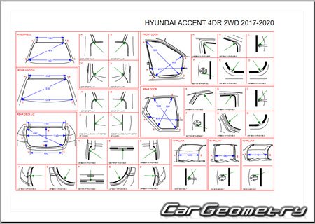Размеры кузова Hyundai Accent (HC) с 2017 (Sedan, 5DR Hatchback)