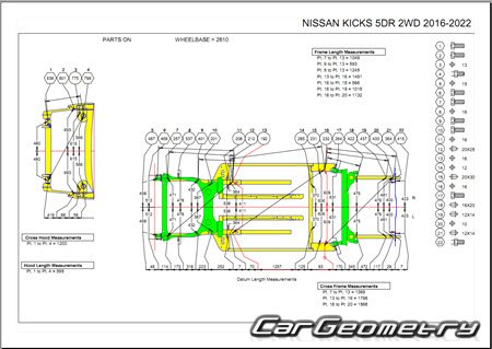 Размеры кузова Nissan Kicks (P15) 2018-2023