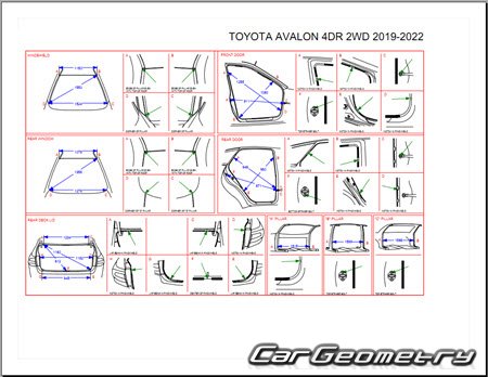 Кузовные размеры Toyota Avalon 2018-2024 Collision shop manual