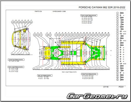Размеры кузова Porsche Cayman (982) 2016-2022 Body dimensions
