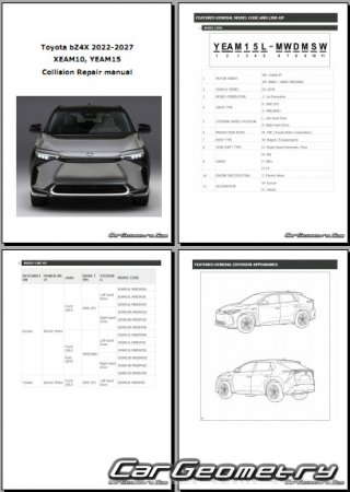 Размеры кузова Toyota bZ4X (XEAM10, YEAM15) 2022-2027 Collision Repair Manual