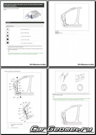 Кузовные размеры Toyota Yaris 2020-2027 (5DR Hatchback) Collision Repair Manual