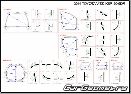 Кузовные размеры Toyota Vitz 2010-2016 (RH Japanese market) Body dimensions