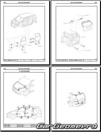 Размеры кузова Toyota Wish (ZNE10) 2003–2009 Body Repair Manual