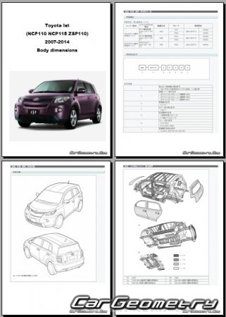 Размеры кузова Toyota Ist (NCP110 NCP115 ZSP110) 2007-2014 (RH Japanese market) Body dimensions